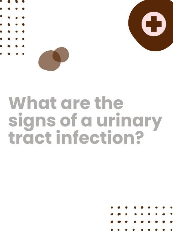 Signs may include difficulty urinating, change in urine smell, darkening urine color, &amp; fever. However, some UTIs present without ANY clear symptoms, so also look out for profound behaviorial changes, balance issues, &amp; excessive sleepiness.